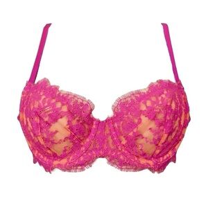 New Victorias Secret Very Sexy • Orange Pink Lace Unlined Demi Bra